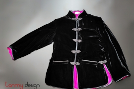 Áo khoác nhung kép đen khuy tết ( lót lụa hồng/ lót lụa đỏ/ lót lụa nâu )
